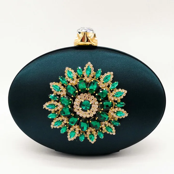 Crystal Flower Oval Shaped Clutch