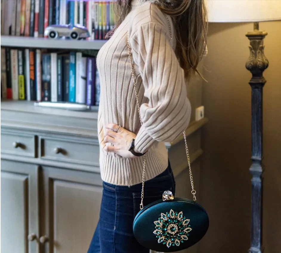 Crystal Flower Oval Shaped Clutch