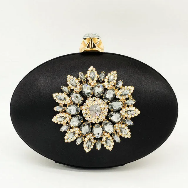 Crystal Flower Oval Shaped Clutch