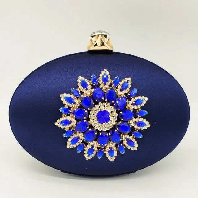 Crystal Flower Oval Shaped Clutch