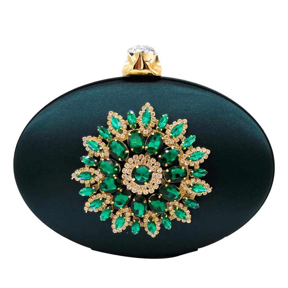 Crystal Flower Oval Shaped Clutch