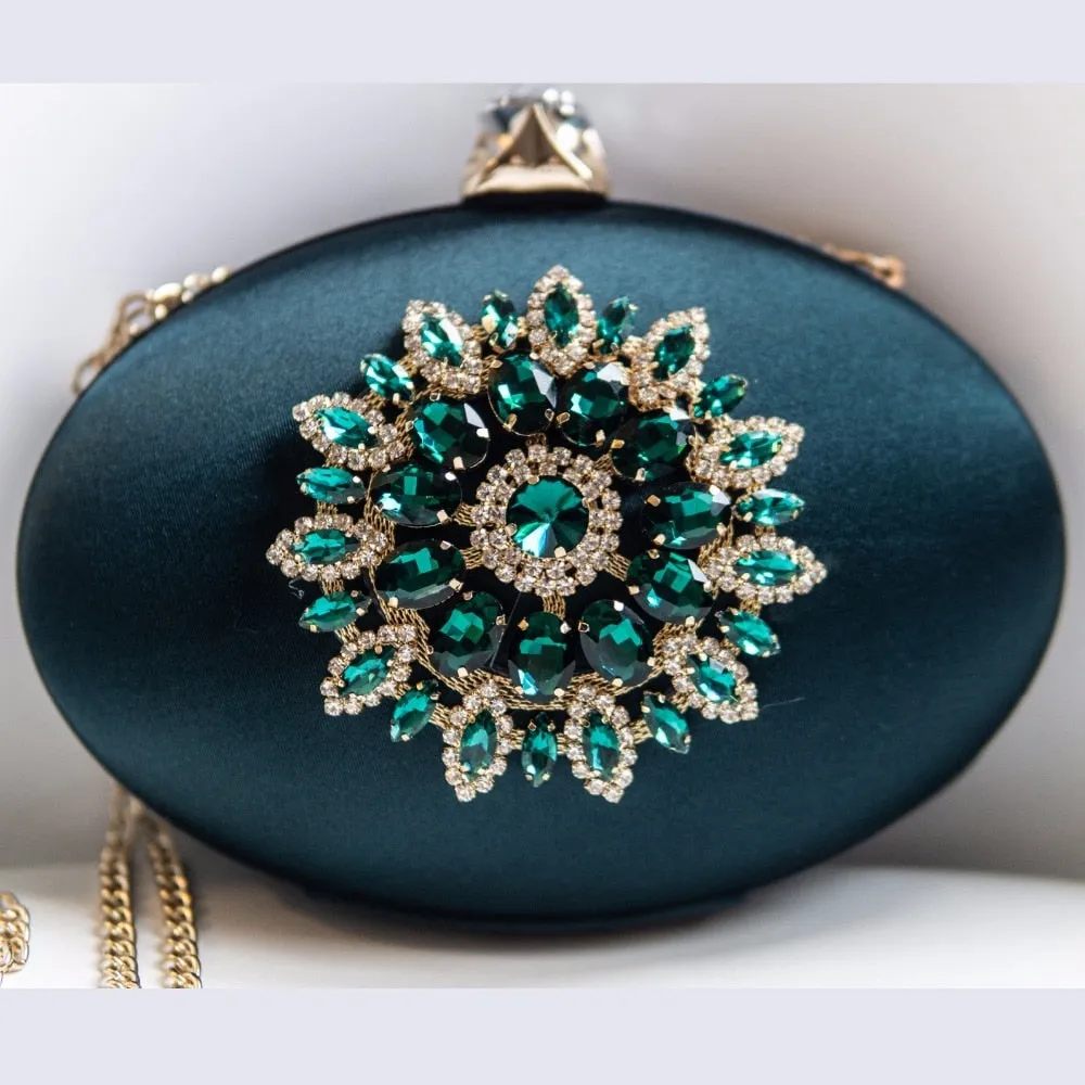 Crystal Flower Oval Shaped Clutch