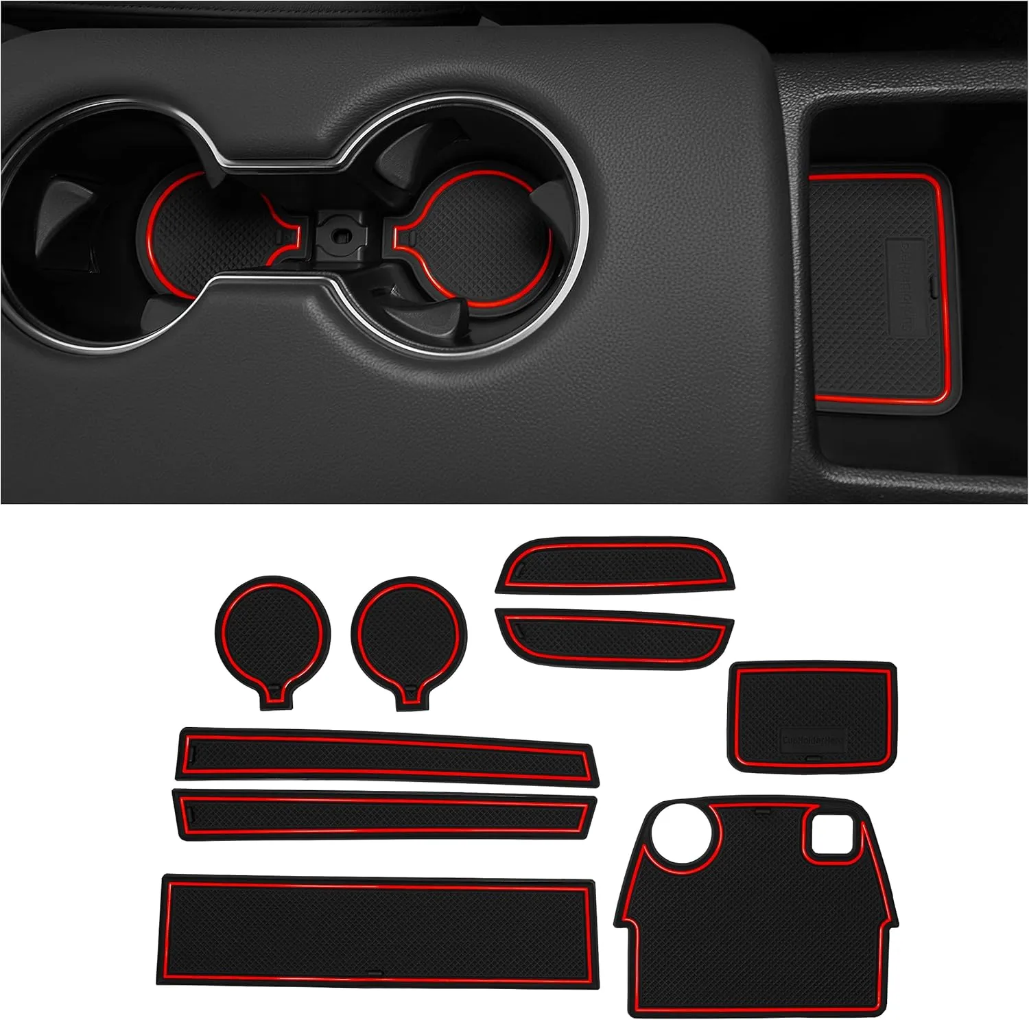 CupHolderHero fits Toyota Supra Accessories 2020-2024 Premium Custom Interior Non-Slip Anti Dust Cup Holder Inserts, Center Console Liner Mats, Door Pocket Liners 9pc Set (Red Trim)