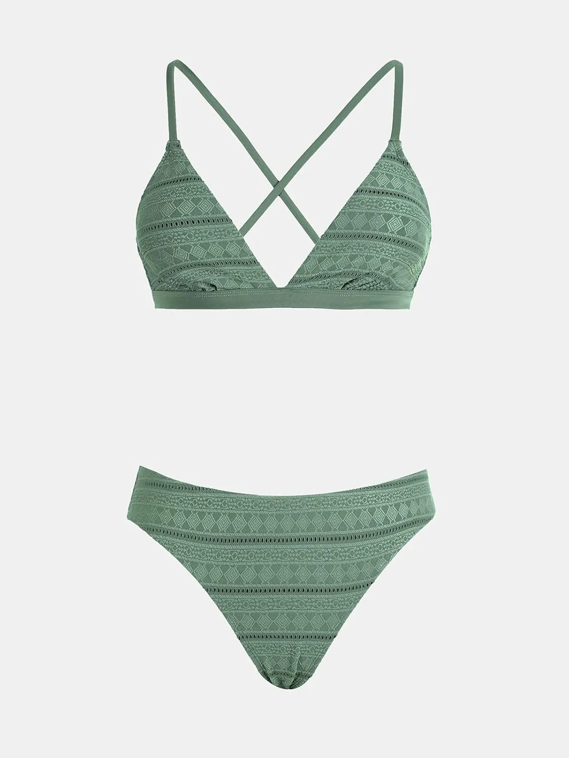CUPSHE Bikini Set for Women Two Piece Swimsuits V Neck Low Rise Crisscross Back Self Tie Spaghetti Straps