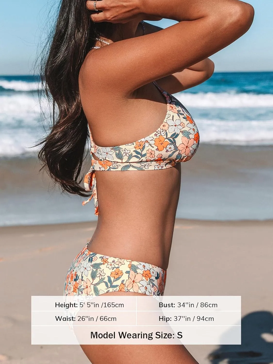 CUPSHE Bikini Set for Women Two Piece Swimsuits V Neck Low Rise Crisscross Back Self Tie Spaghetti Straps