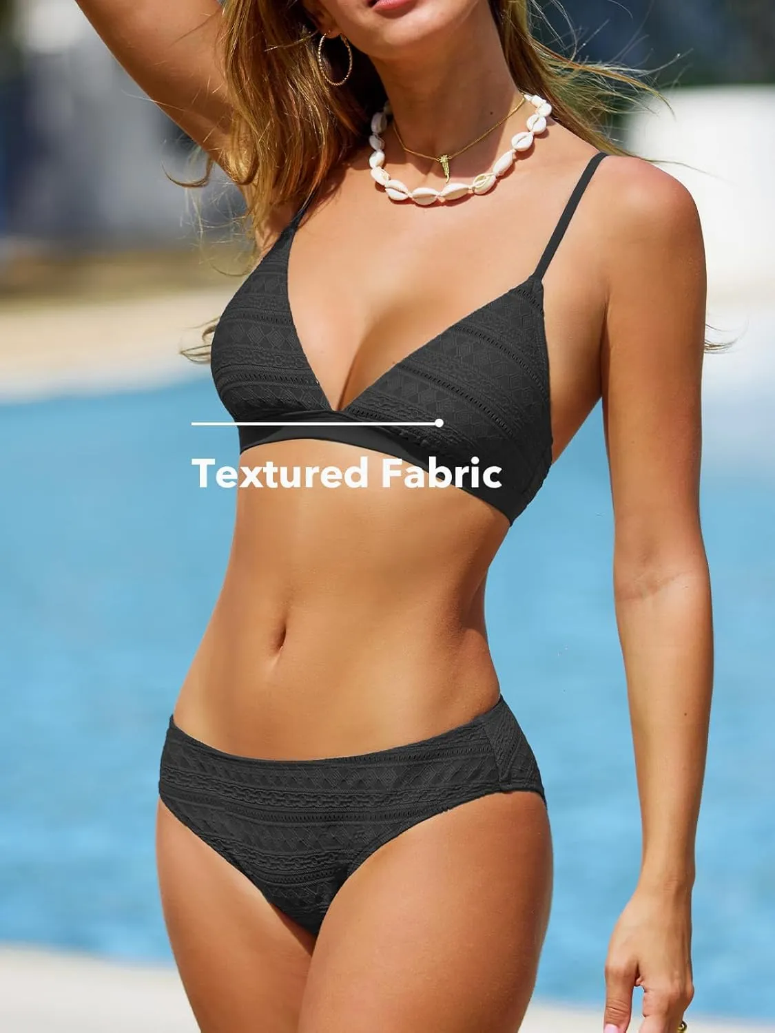 CUPSHE Bikini Set for Women Two Piece Swimsuits V Neck Low Rise Crisscross Back Self Tie Spaghetti Straps