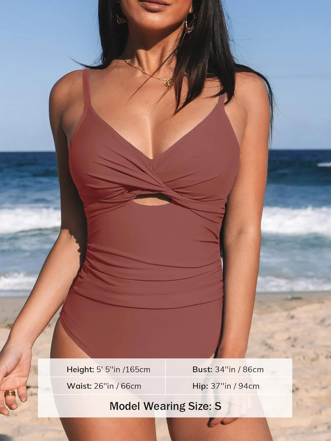 CUPSHE One Piece Swimsuit for Women Bathing Suits Twist Front Cutout Adjustable Straps Ruched Swimwear