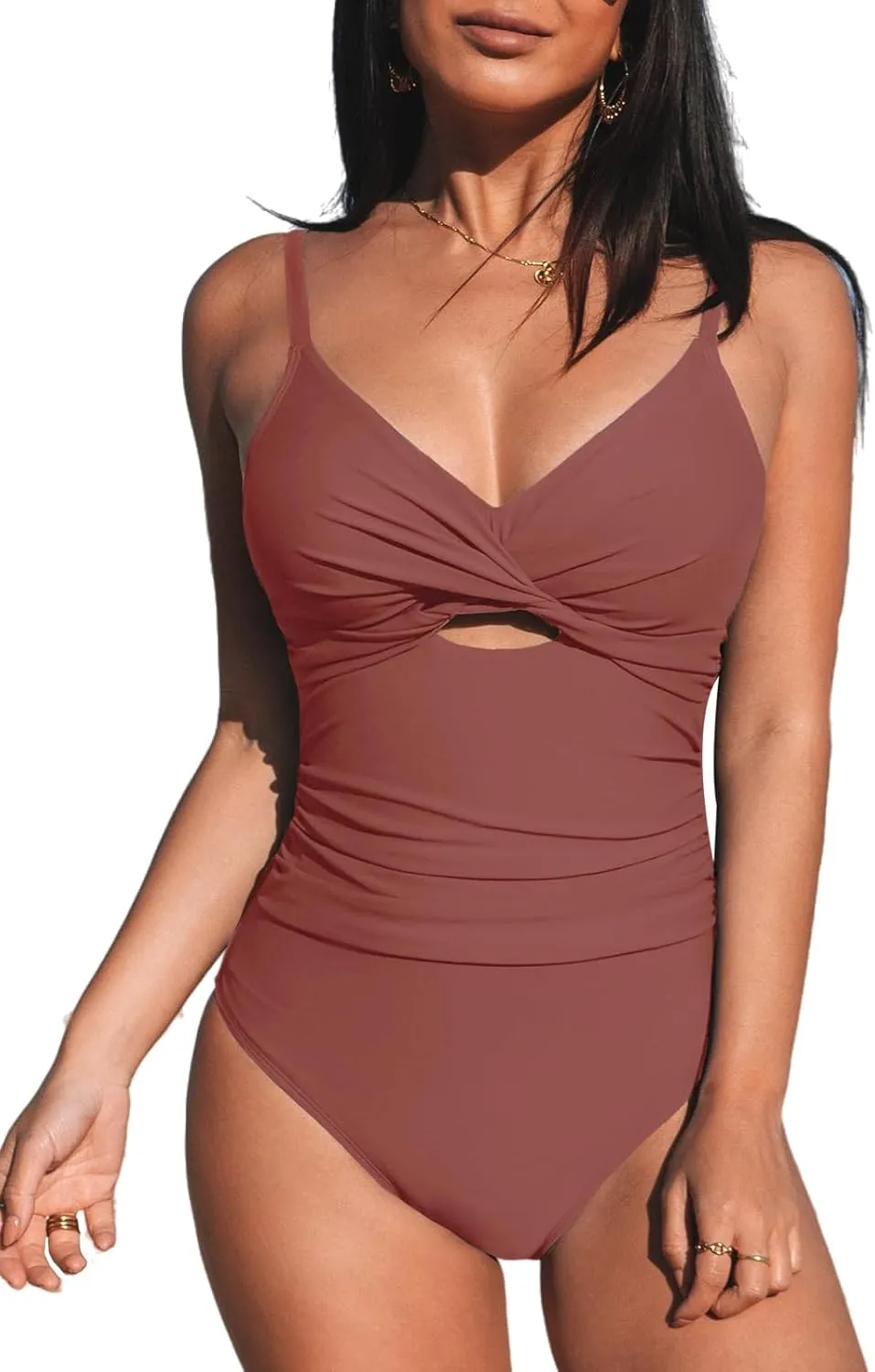 CUPSHE One Piece Swimsuit for Women Bathing Suits Twist Front Cutout Adjustable Straps Ruched Swimwear