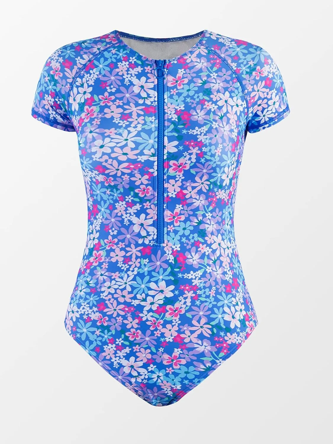 CUPSHE One Piece Swimsuit for Women Mock Neck Zipper Short Sleeve Bathing Suit