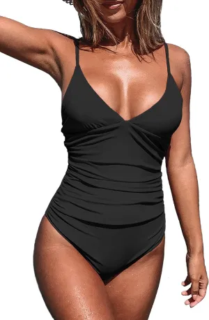 CUPSHE Women's One Piece Swimsuit Tummy Control V Neck Bathing Suits