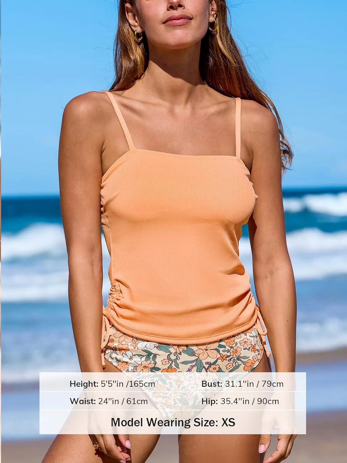 CUPSHE Women's Tankini Set Two Piece Swimsuit Ruched Drawstring Bathing Suits with High Waisted Bottom Rib