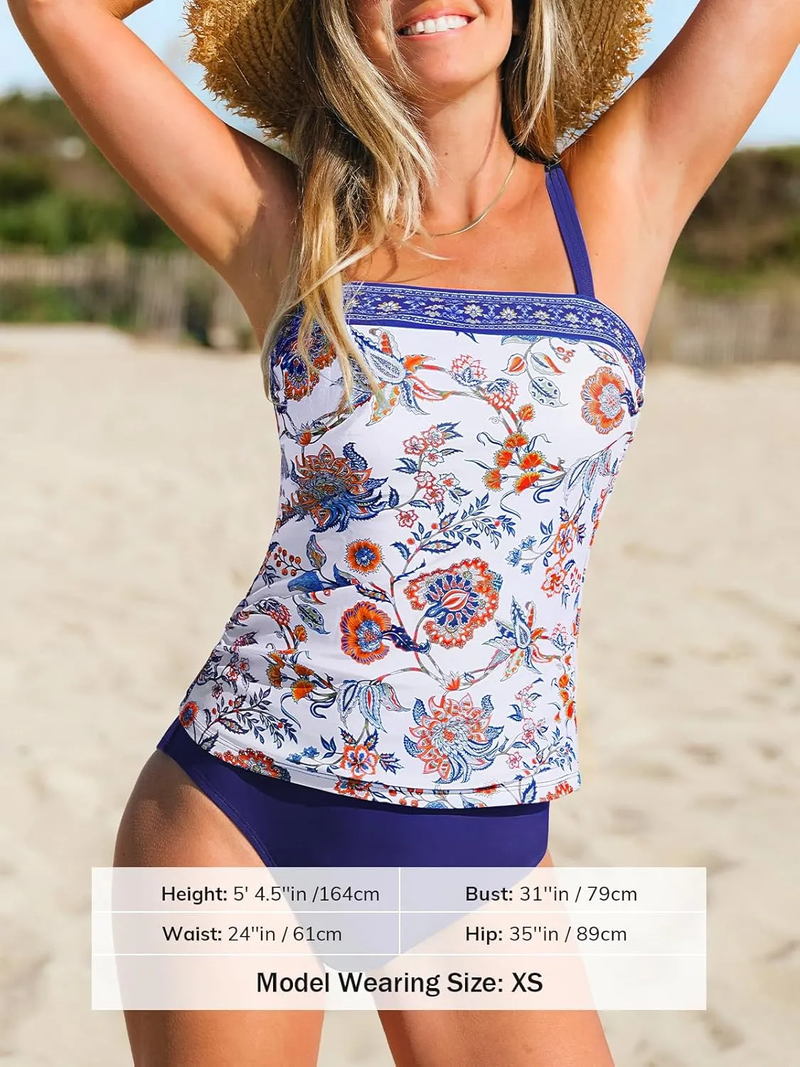 CUPSHE Women's Tankini Sets Two Piece Bathing Suits Square Neck Adjustable Straps Ruched Swimsuits Swimwear