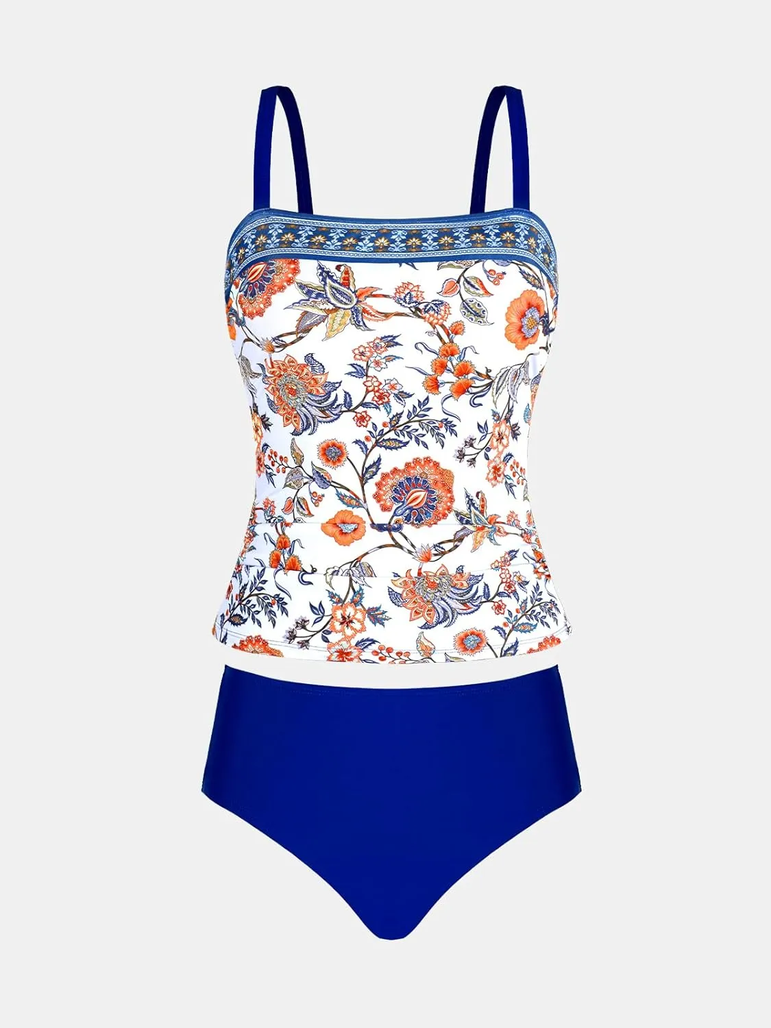 CUPSHE Women's Tankini Sets Two Piece Bathing Suits Square Neck Adjustable Straps Ruched Swimsuits Swimwear