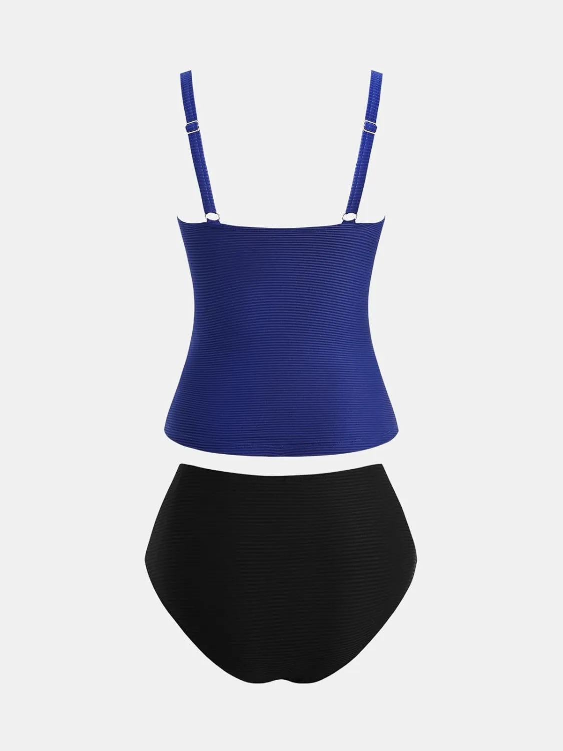 CUPSHE Women's Tankini Sets Two Piece Bathing Suits Tummy Control Square Neck Adjustable Straps Ruched Ribbed
