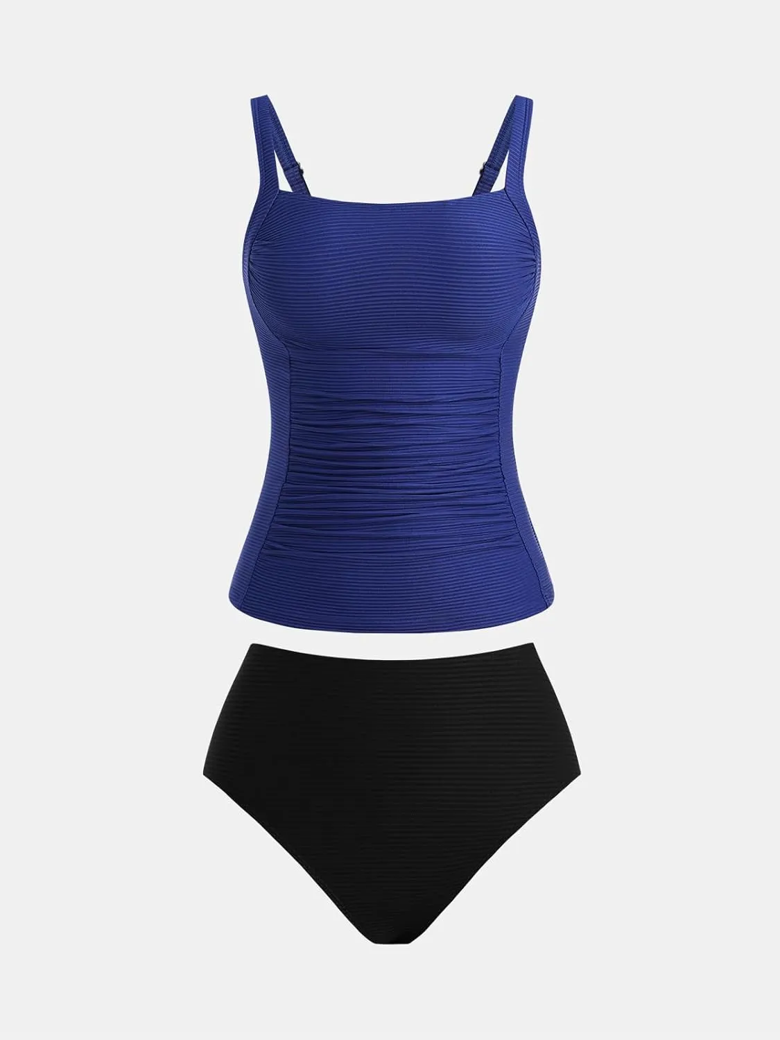 CUPSHE Women's Tankini Sets Two Piece Bathing Suits Tummy Control Square Neck Adjustable Straps Ruched Ribbed