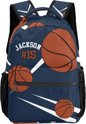 Custom Kid Backpack, Sport Basketball Player Team Navy Personalized School Bookbag with Your Own Name, Customization Casual Bookbags for Student Girls Boys
