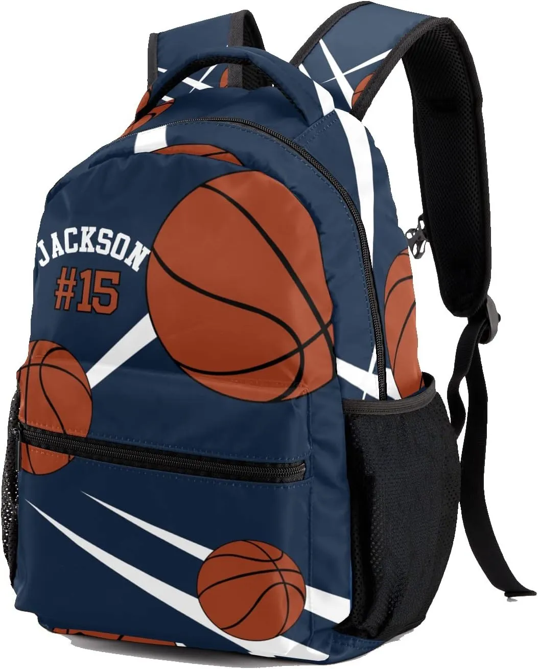 Custom Kid Backpack, Sport Basketball Player Team Navy Personalized School Bookbag with Your Own Name, Customization Casual Bookbags for Student Girls Boys
