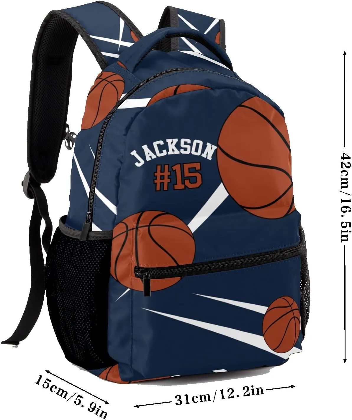 Custom Kid Backpack, Sport Basketball Player Team Navy Personalized School Bookbag with Your Own Name, Customization Casual Bookbags for Student Girls Boys