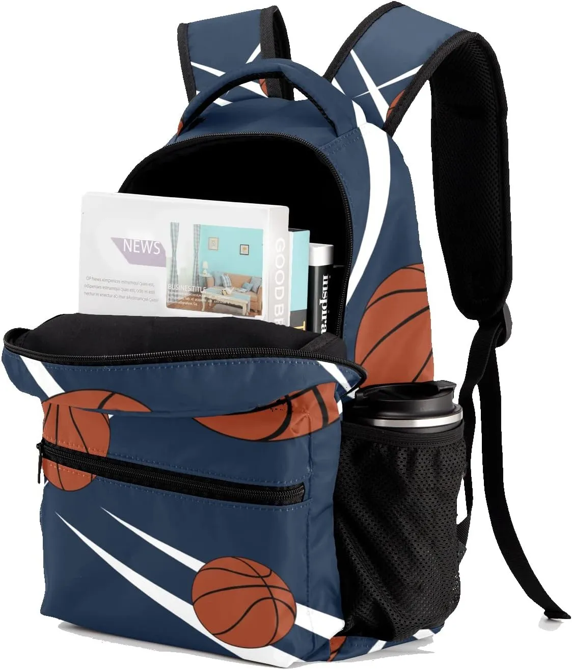 Custom Kid Backpack, Sport Basketball Player Team Navy Personalized School Bookbag with Your Own Name, Customization Casual Bookbags for Student Girls Boys