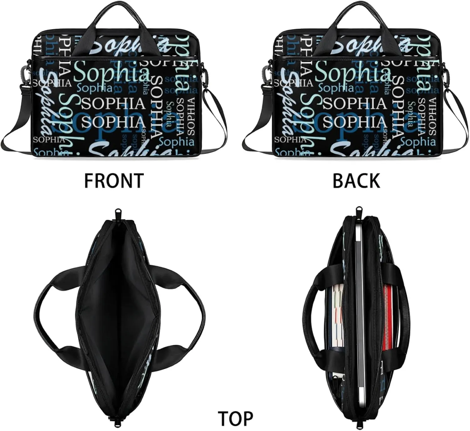 Custom-Laptop-Bag for-Adults Women Men Personalized Laptop-Shoulder-Bag with-Name Computer-Bag Gradient Blue