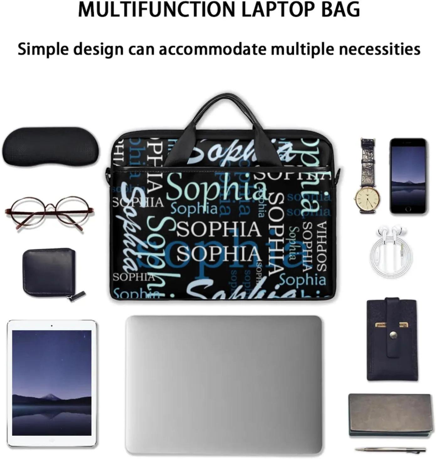 Custom-Laptop-Bag for-Adults Women Men Personalized Laptop-Shoulder-Bag with-Name Computer-Bag Gradient Blue