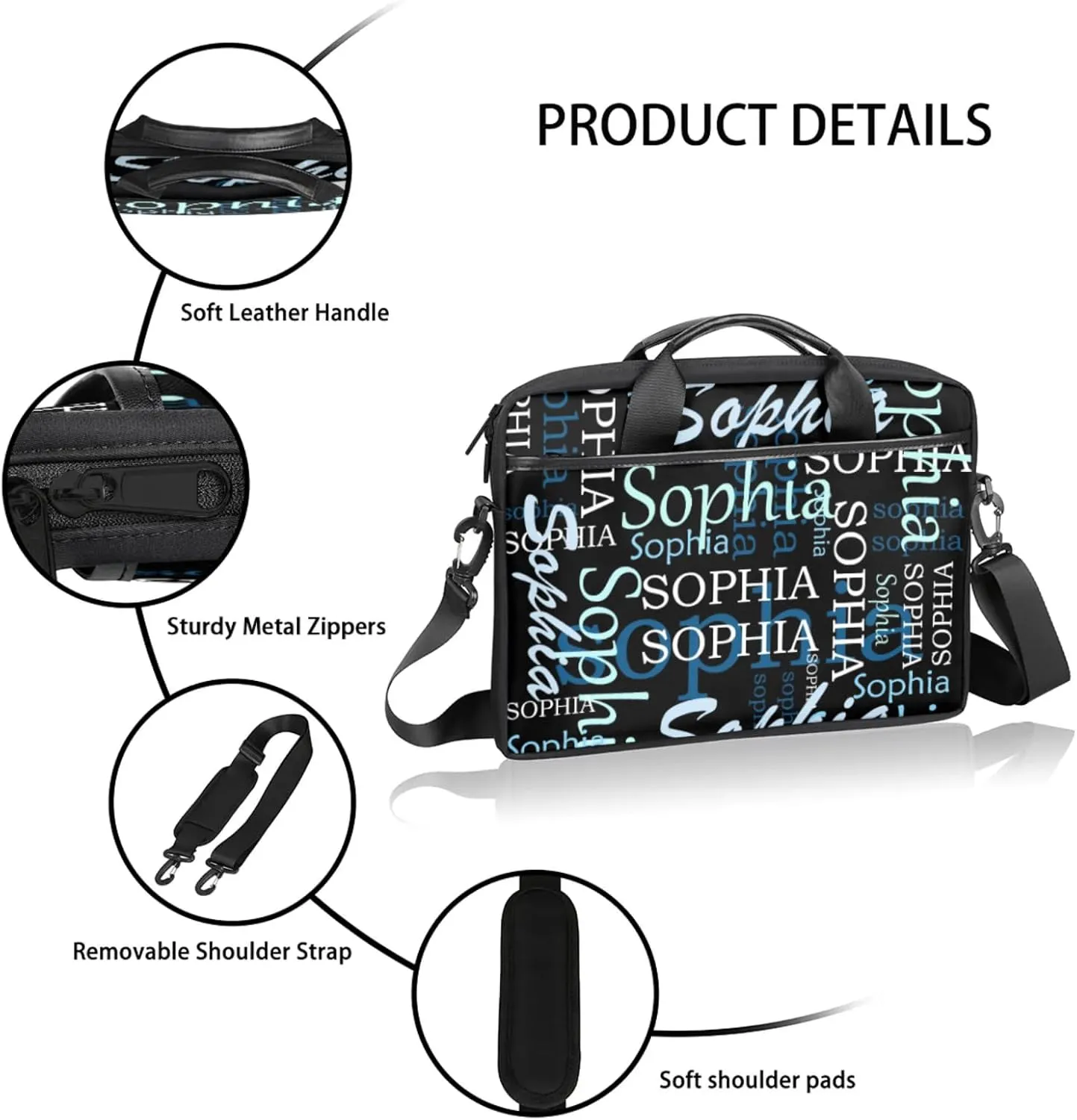 Custom-Laptop-Bag for-Adults Women Men Personalized Laptop-Shoulder-Bag with-Name Computer-Bag Gradient Blue