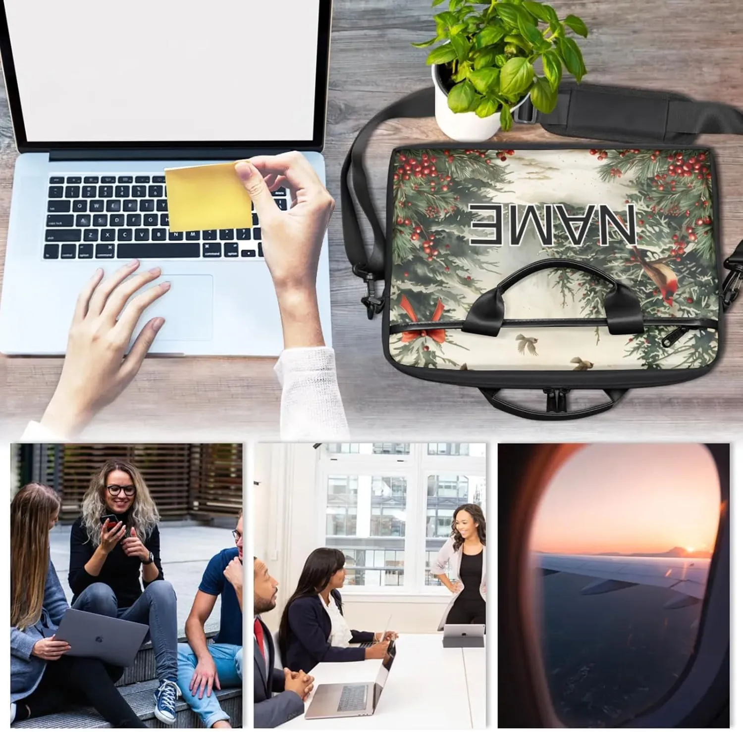Custom Laptop Bag with Name Personalized 15 Inch Shoulder Computer Bag
