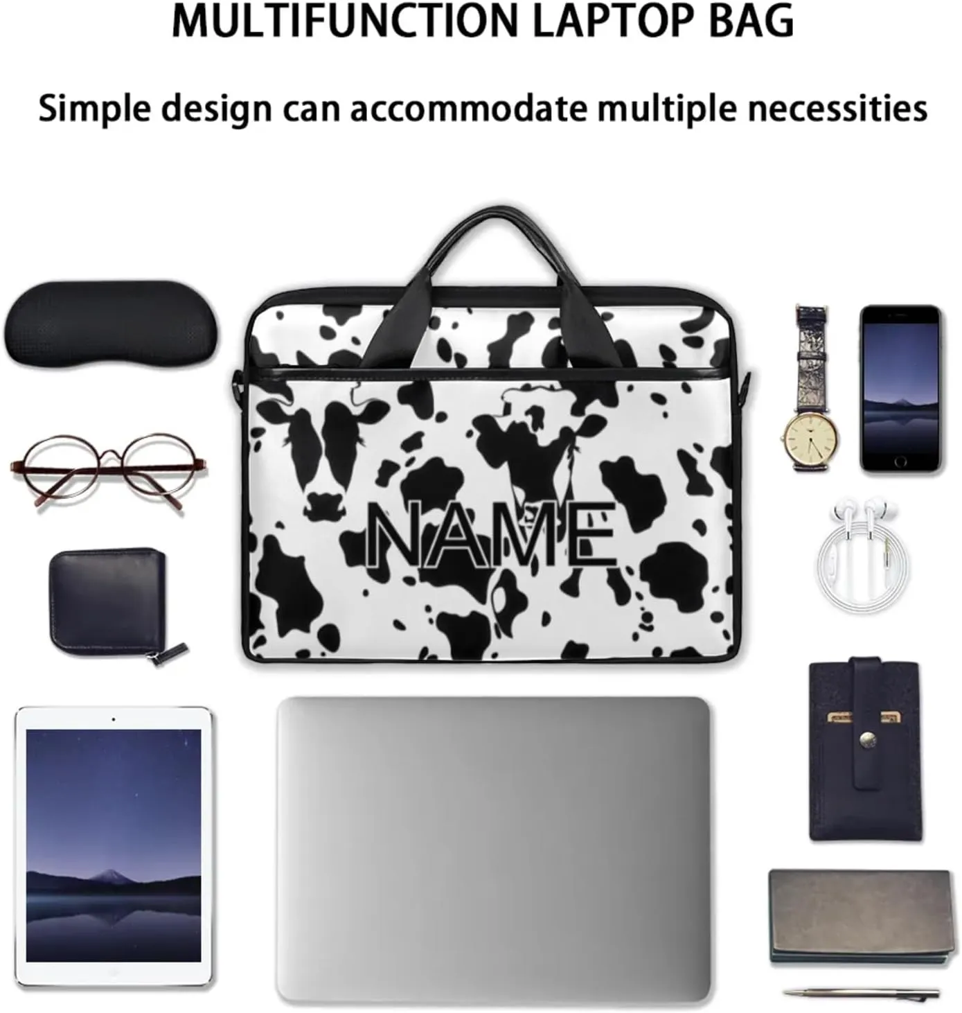 Custom Laptop Bag with Name Personalized 15 Inch Shoulder Computer Bag