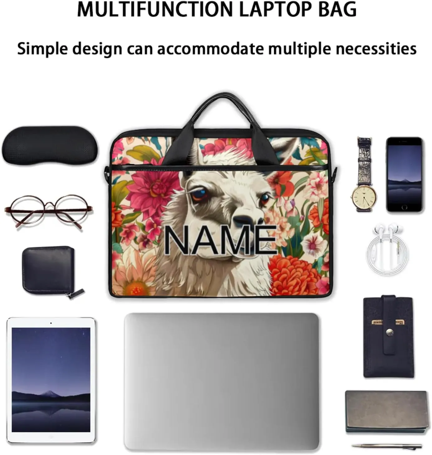 Custom Laptop Bag with Name Personalized 15 Inch Shoulder Computer Bag
