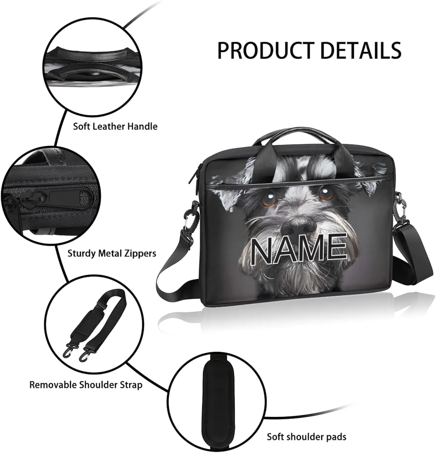 Custom Laptop Bag with Name Personalized 15 Inch Shoulder Computer Bag