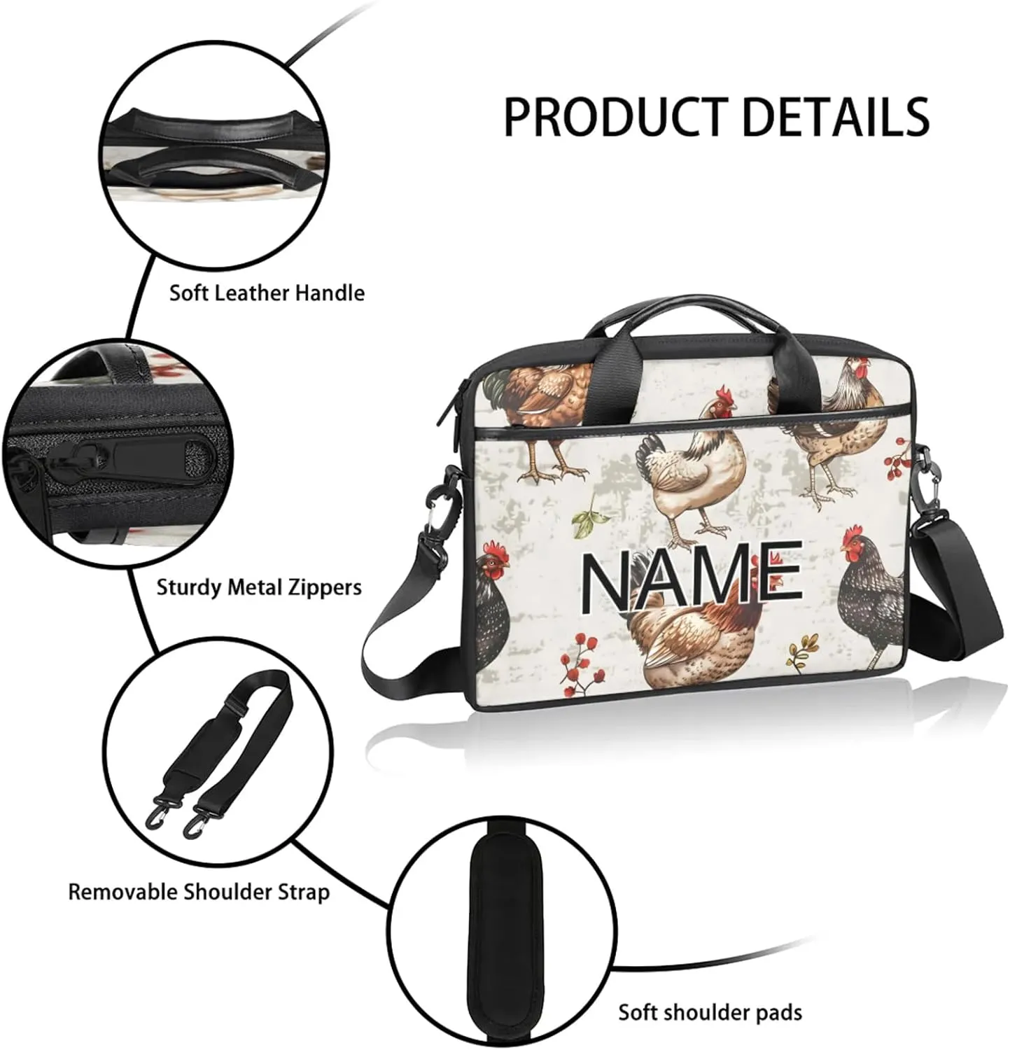 Custom Laptop Bag with Name Personalized 15 Inch Shoulder Computer Bag