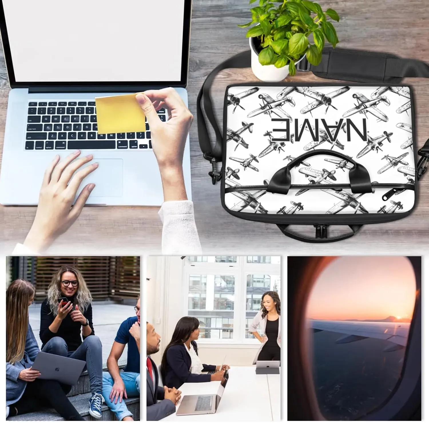 Custom Laptop Bag with Name Personalized 15 Inch Shoulder Computer Bag