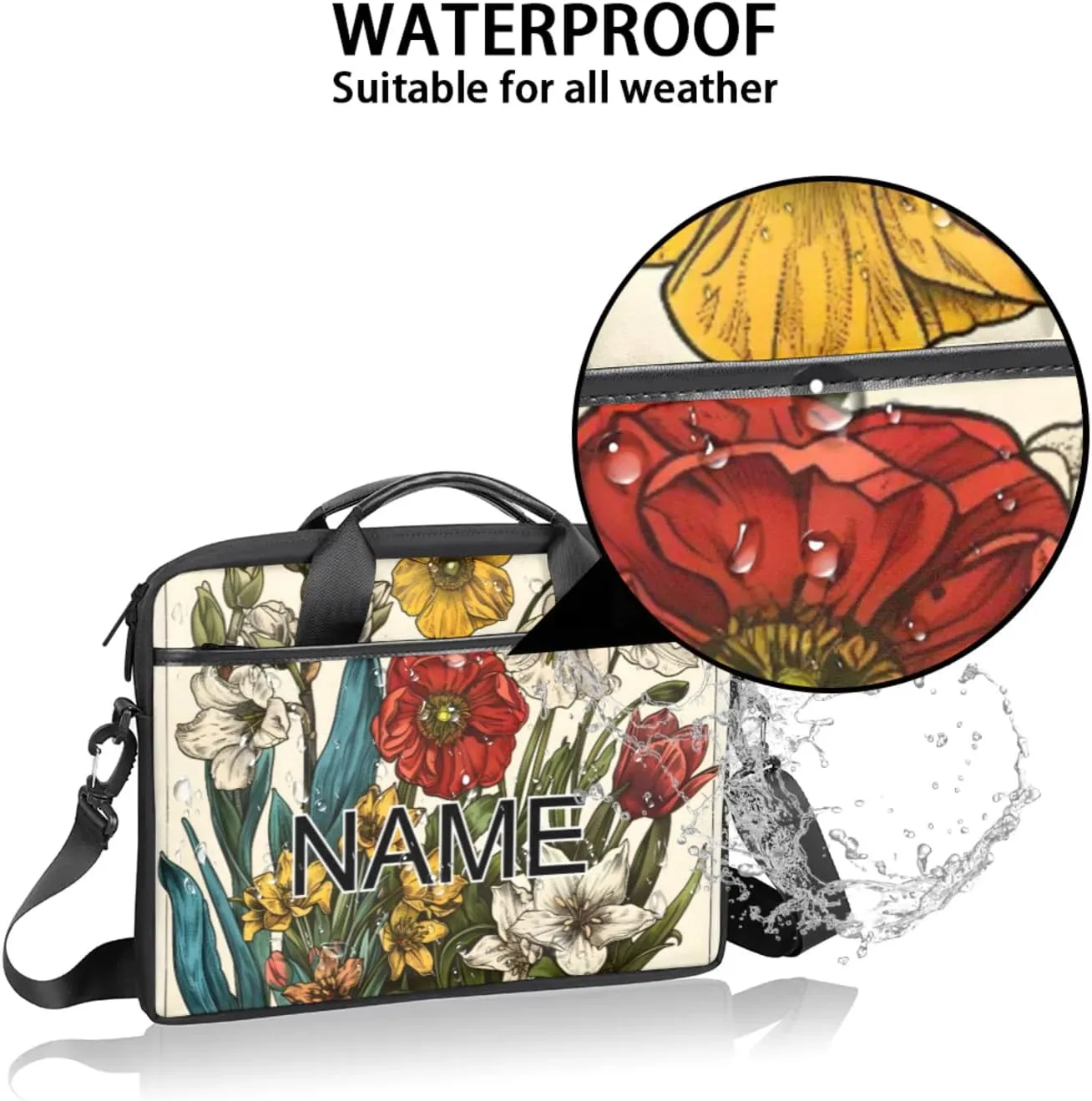 Custom Laptop Bag with Name Personalized 15 Inch Shoulder Computer Bag