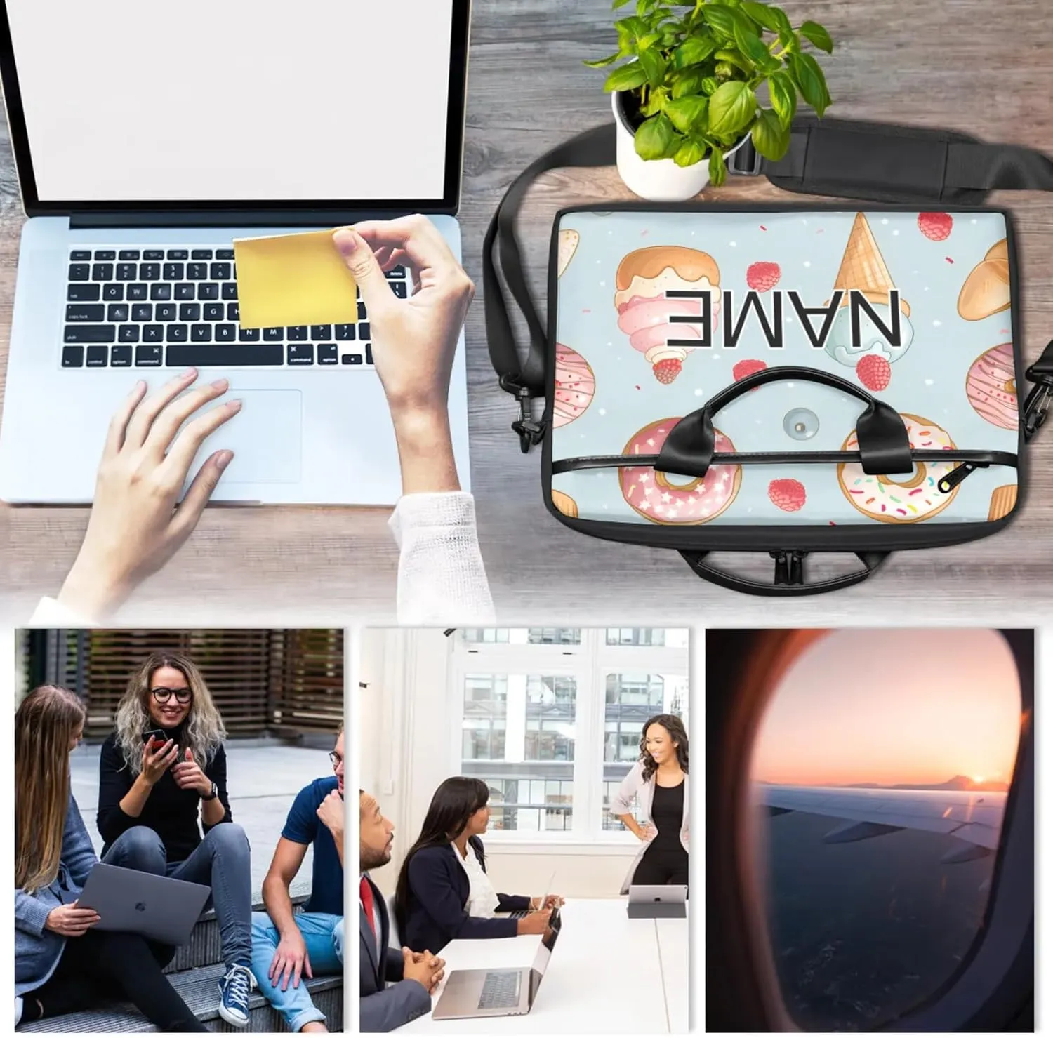 Custom Laptop Bag with Name Personalized 15 Inch Shoulder Computer Bag