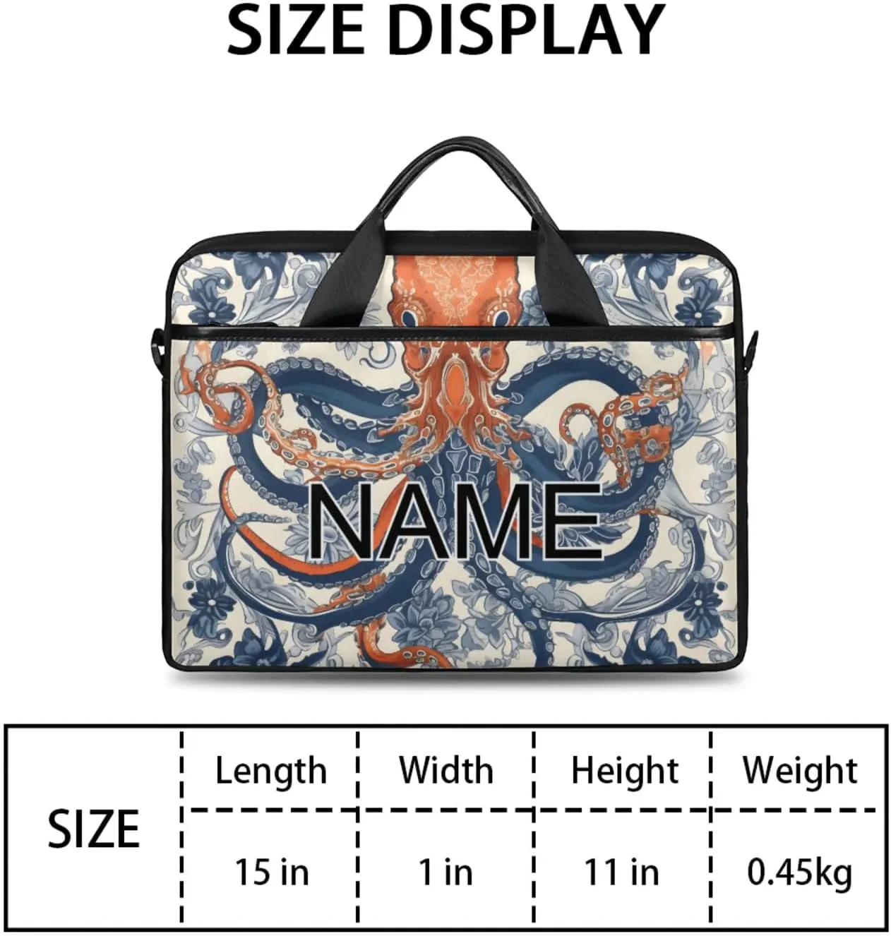 Custom Laptop Bag with Name Personalized 15 Inch Shoulder Computer Bag