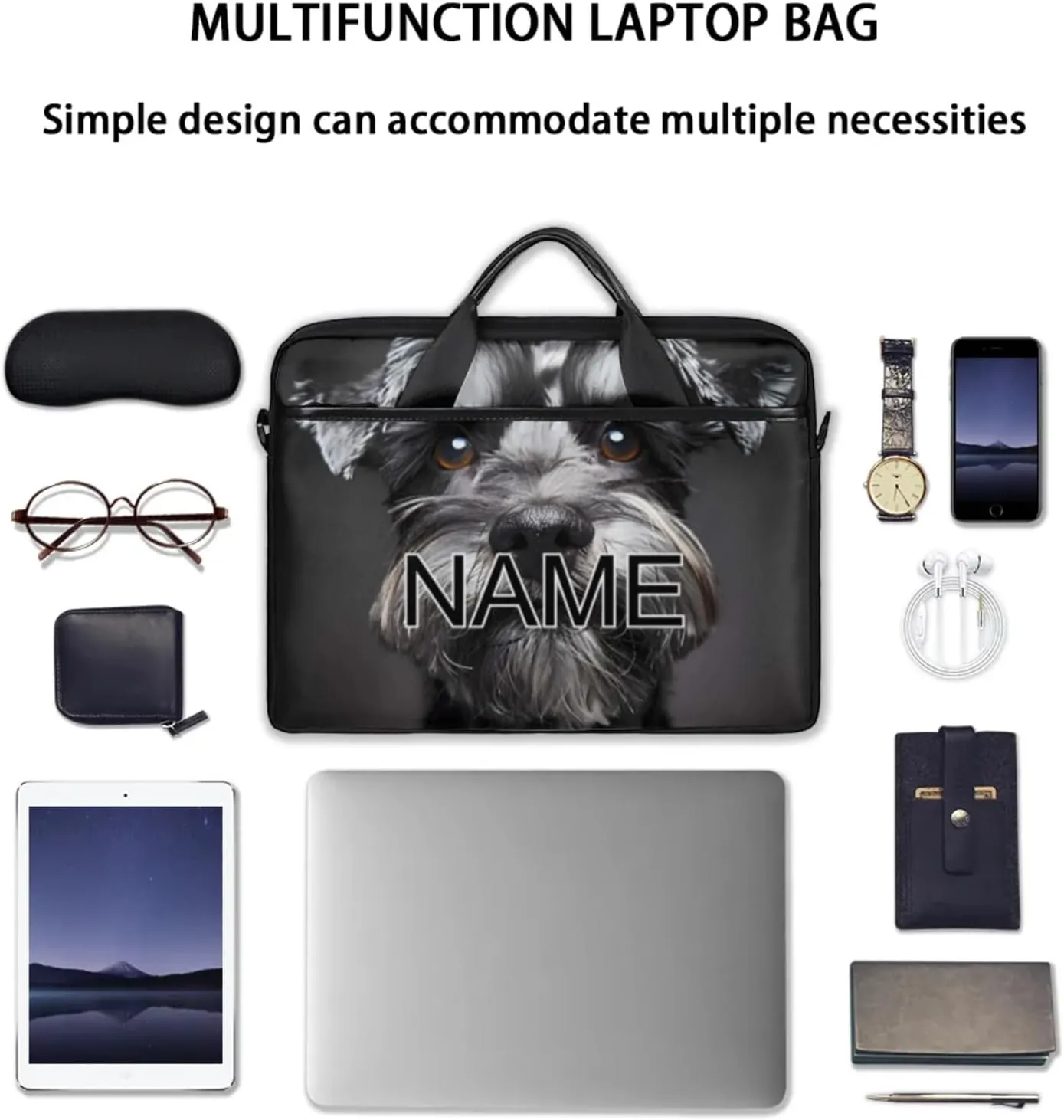 Custom Laptop Bag with Name Personalized 15 Inch Shoulder Computer Bag
