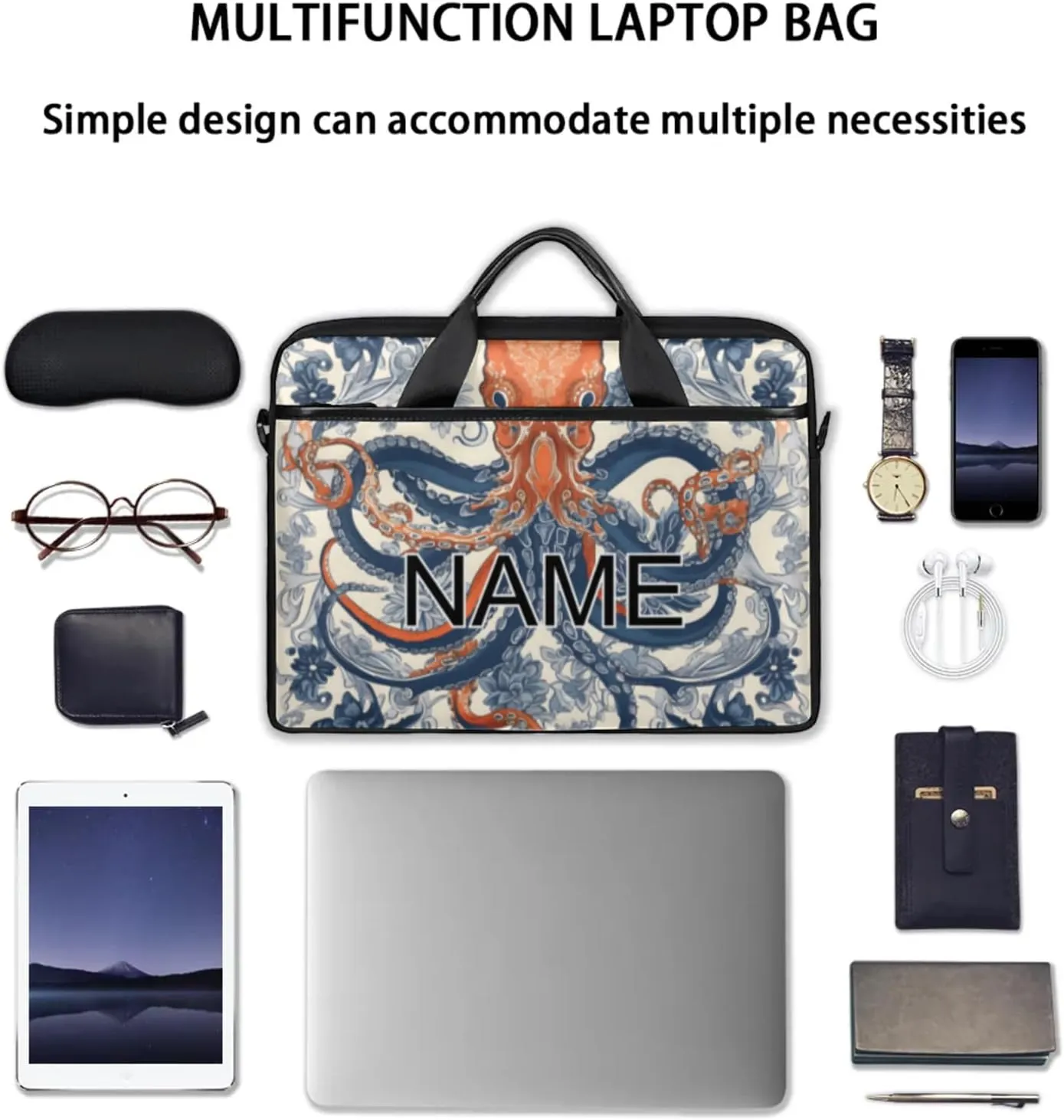 Custom Laptop Bag with Name Personalized 15 Inch Shoulder Computer Bag
