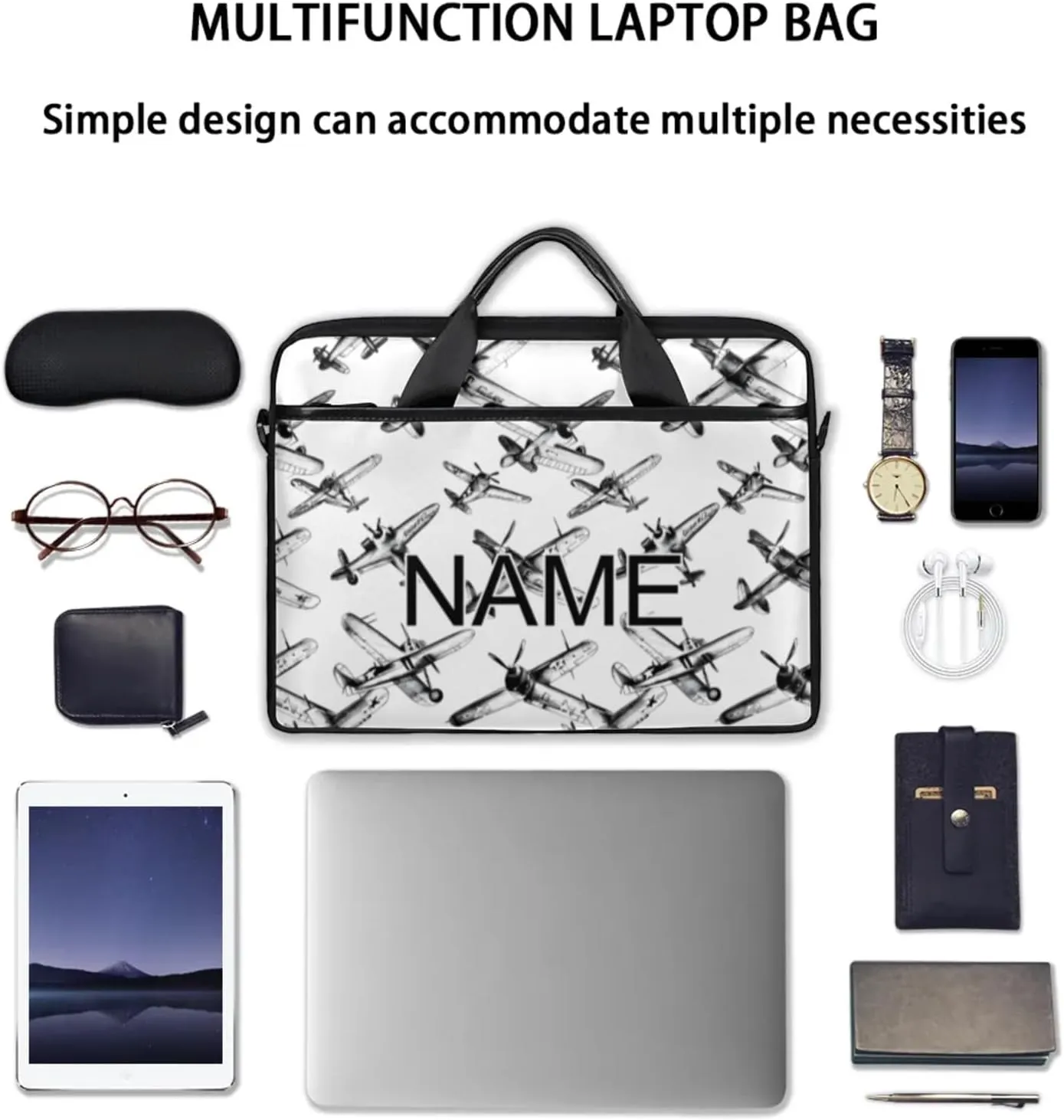Custom Laptop Bag with Name Personalized 15 Inch Shoulder Computer Bag