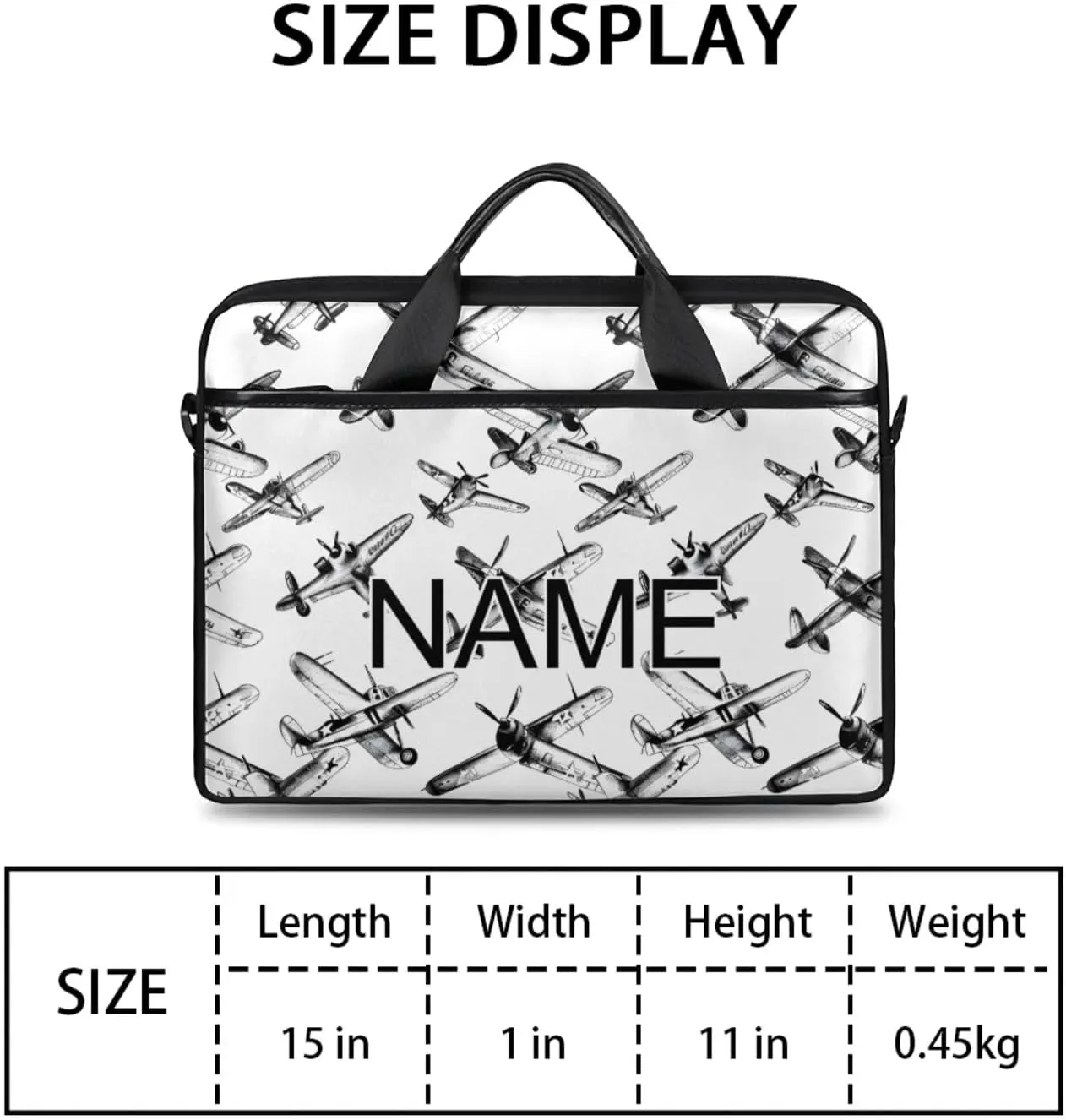 Custom Laptop Bag with Name Personalized 15 Inch Shoulder Computer Bag