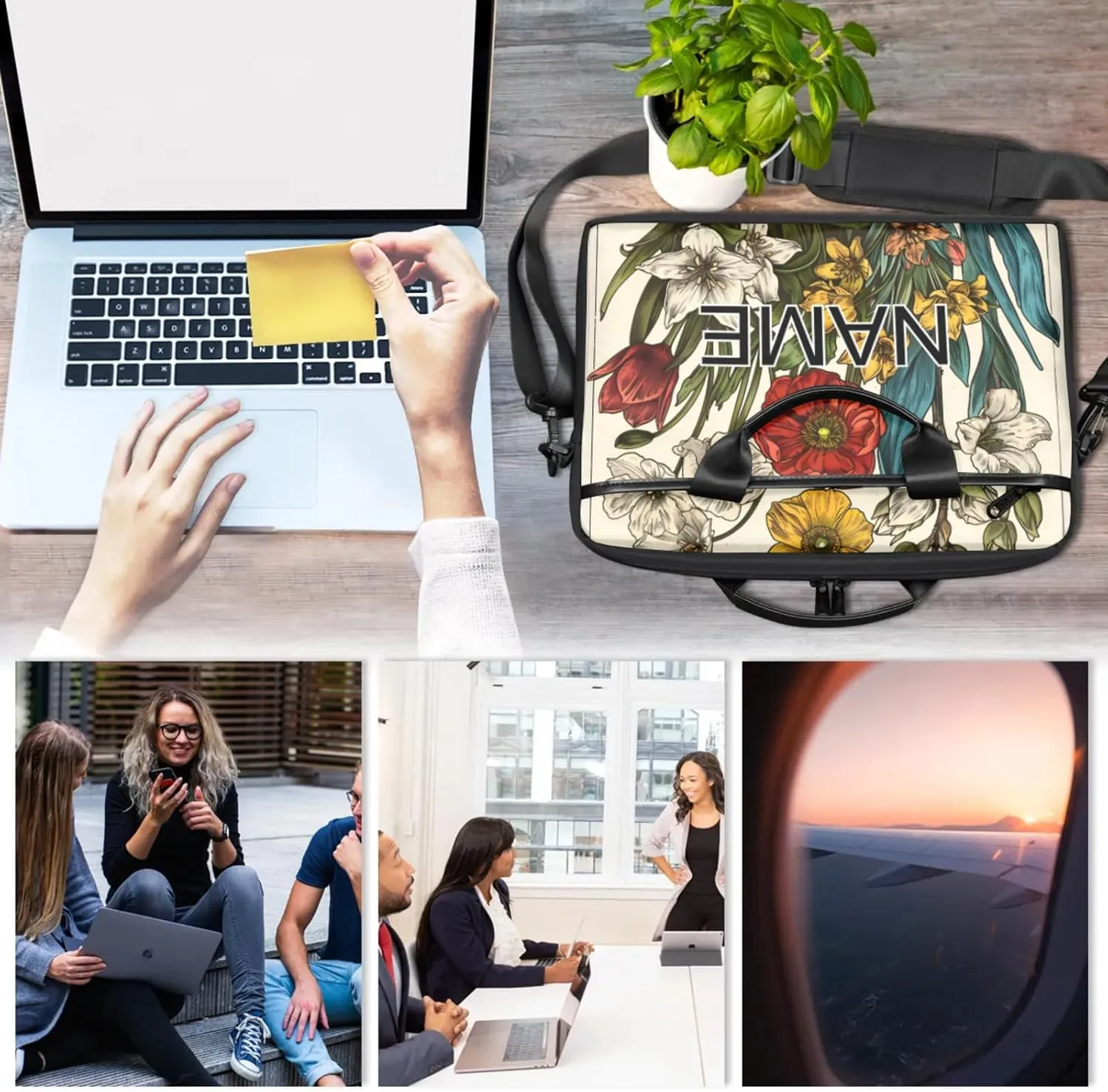 Custom Laptop Bag with Name Personalized 15 Inch Shoulder Computer Bag