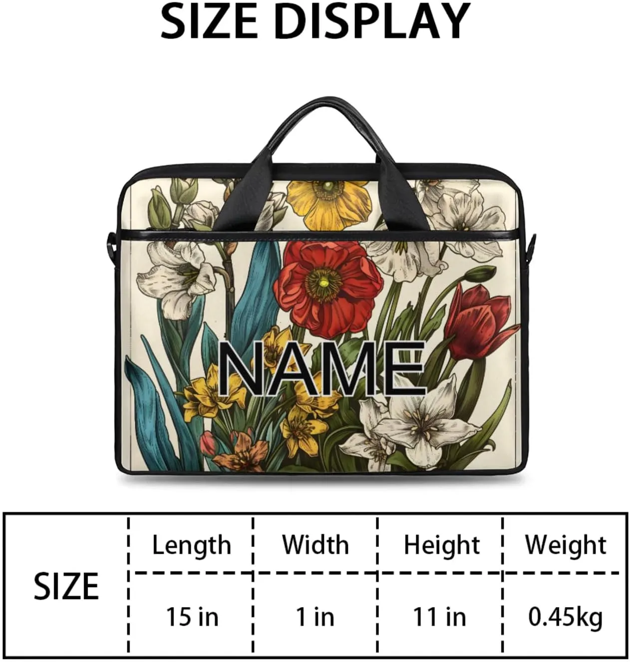 Custom Laptop Bag with Name Personalized 15 Inch Shoulder Computer Bag