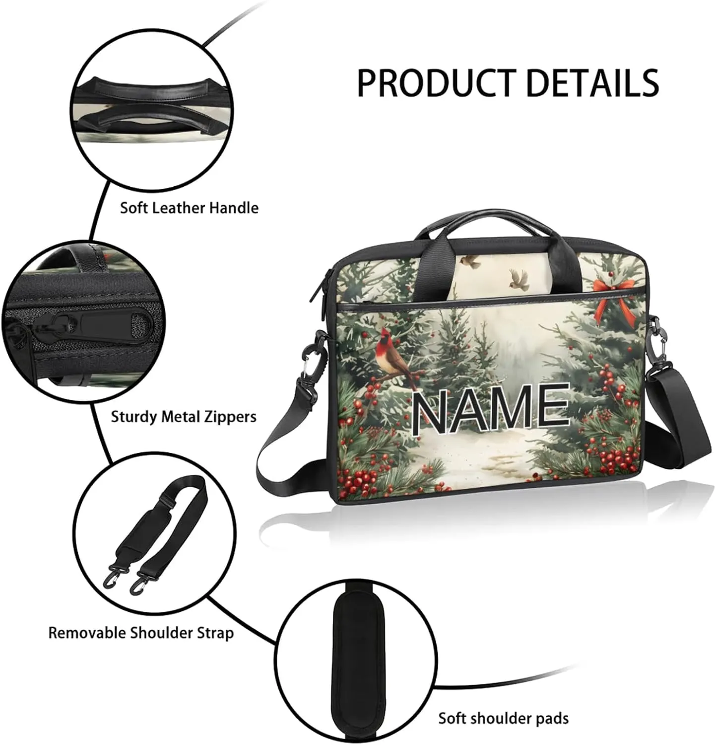 Custom Laptop Bag with Name Personalized 15 Inch Shoulder Computer Bag