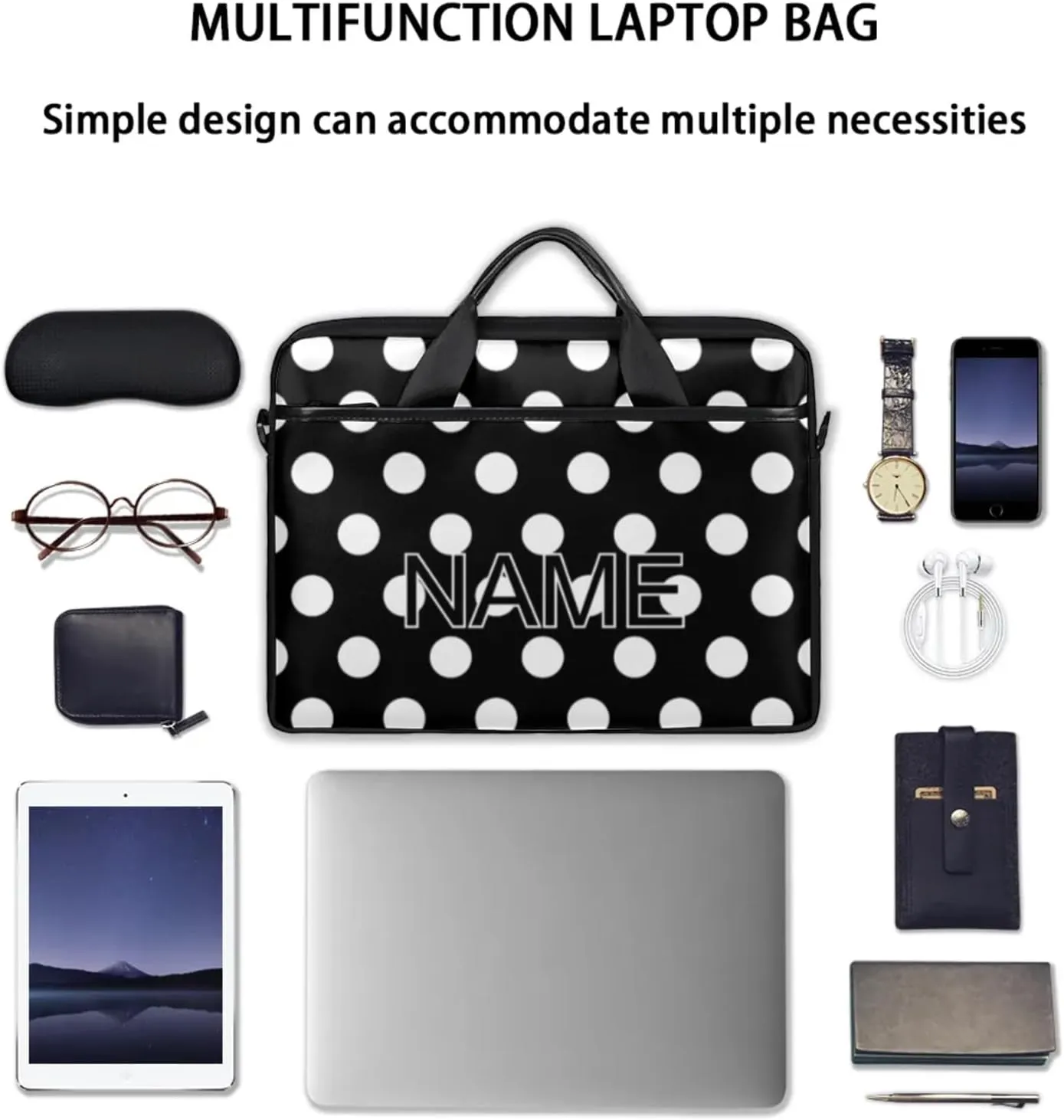 Custom Laptop Bag with Name Personalized 15 Inch Shoulder Computer Bag