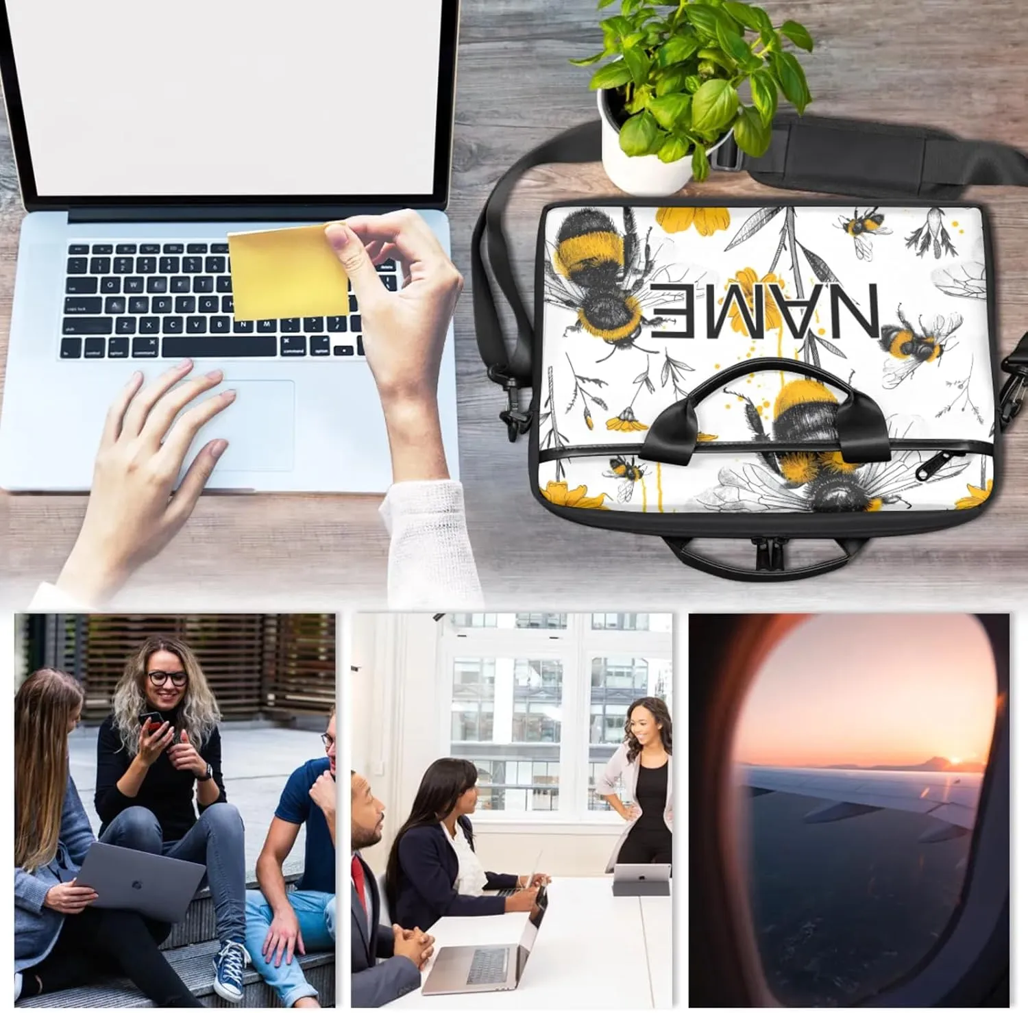Custom Laptop Bag with Name Personalized 15 Inch Shoulder Computer Bag