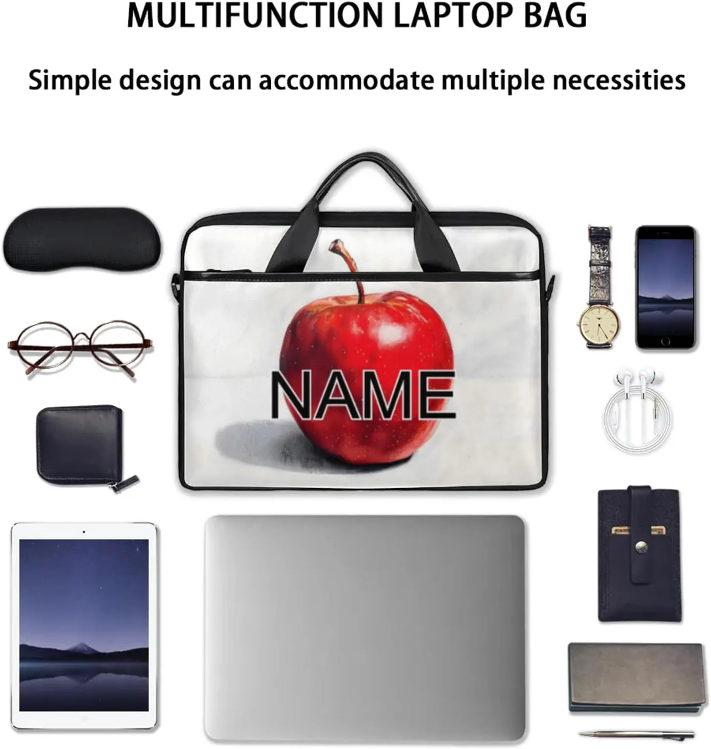 Custom Laptop Bag with Name Personalized 15 Inch Shoulder Computer Bag
