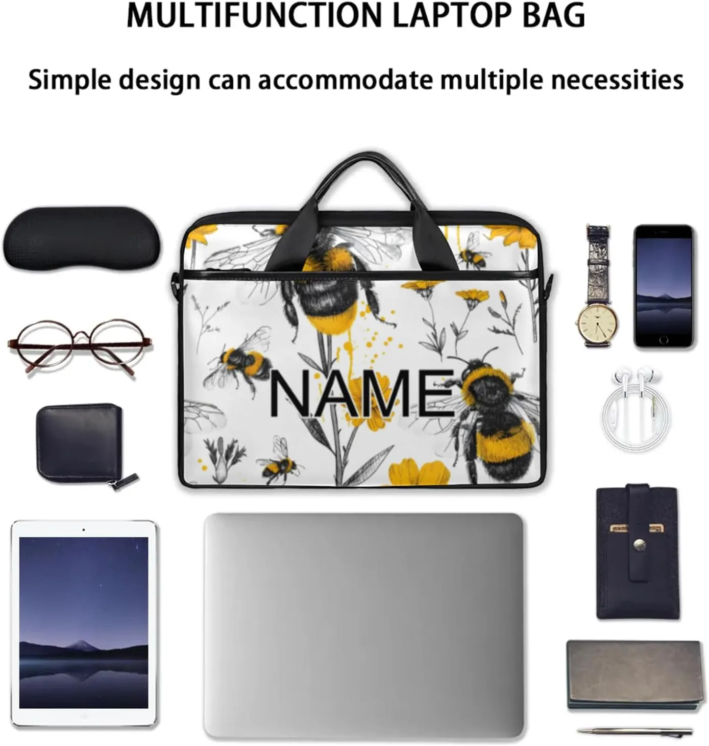 Custom Laptop Bag with Name Personalized 15 Inch Shoulder Computer Bag