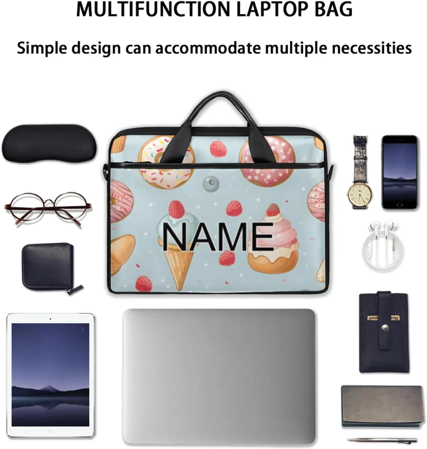 Custom Laptop Bag with Name Personalized 15 Inch Shoulder Computer Bag