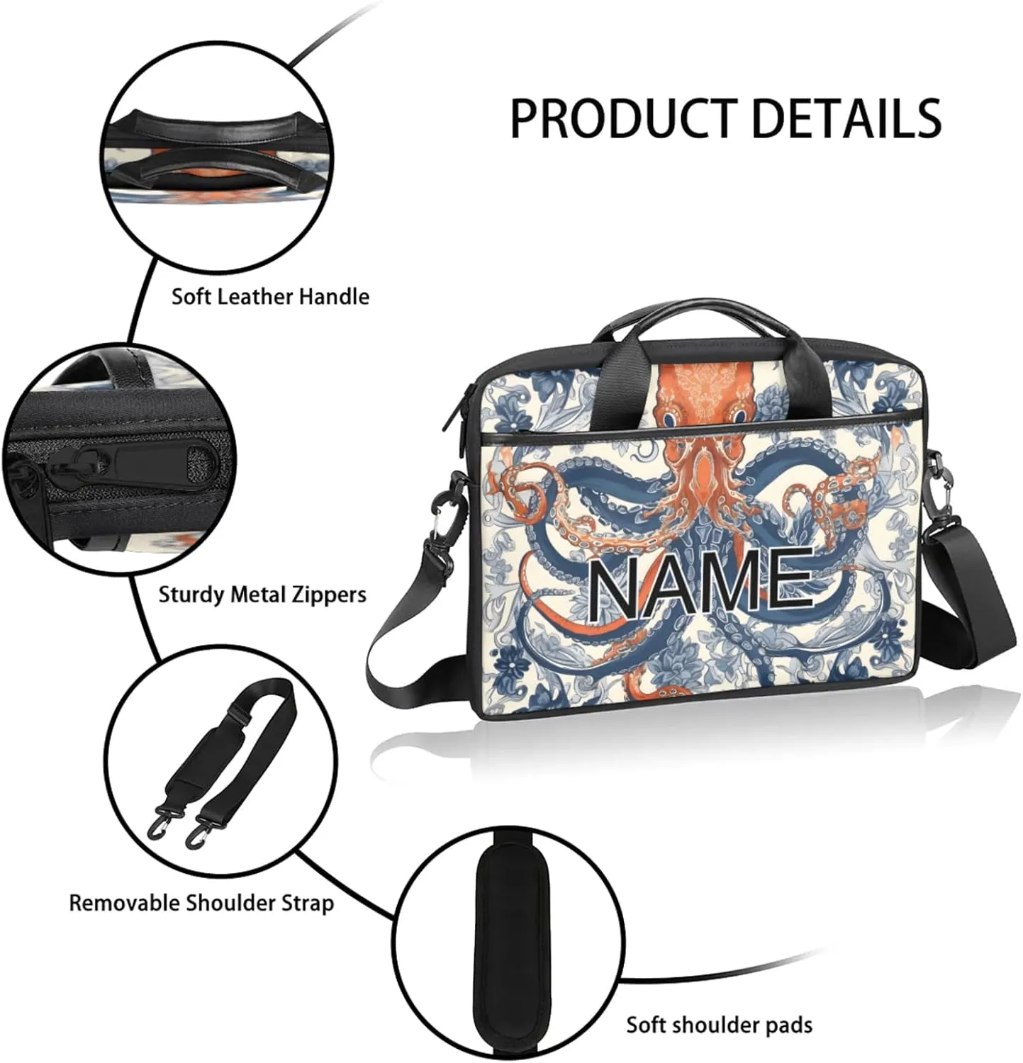 Custom Laptop Bag with Name Personalized 15 Inch Shoulder Computer Bag