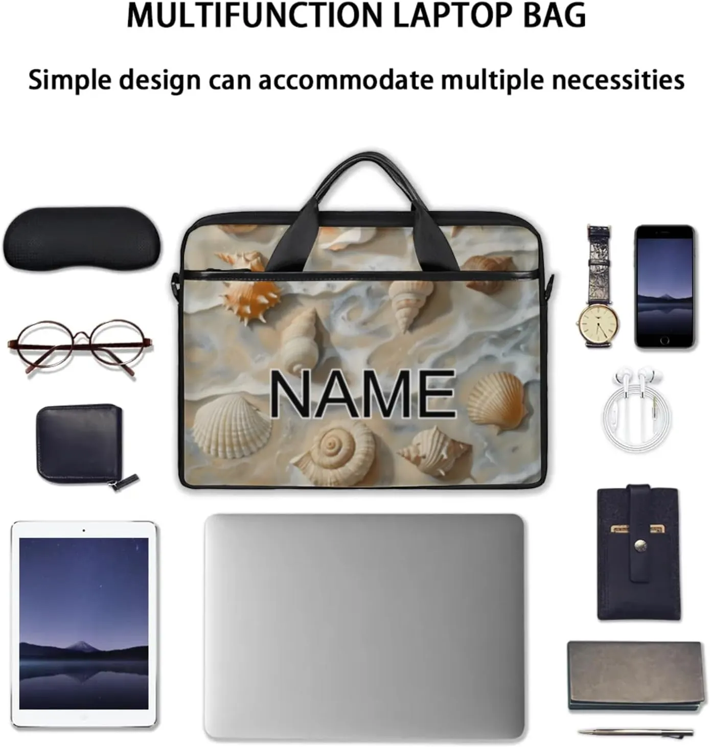 Custom Laptop Bag with Name Personalized 15 Inch Shoulder Computer Bag