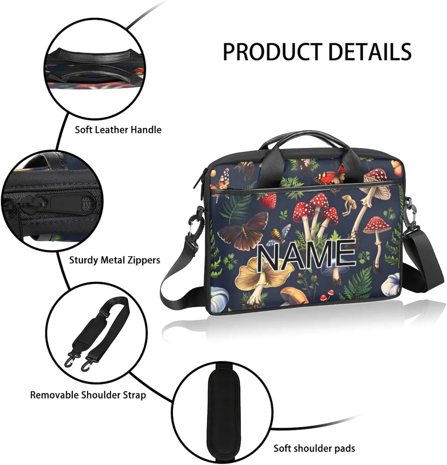 Custom Laptop Bag with Name Personalized 15 Inch Shoulder Computer Bag